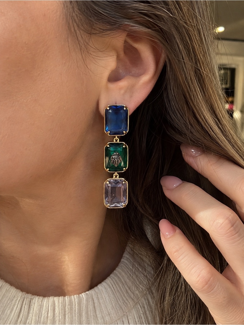 Kurt Geiger  London Gold EagleHead  multicolor Drop Earrings - Picture 4 of 7